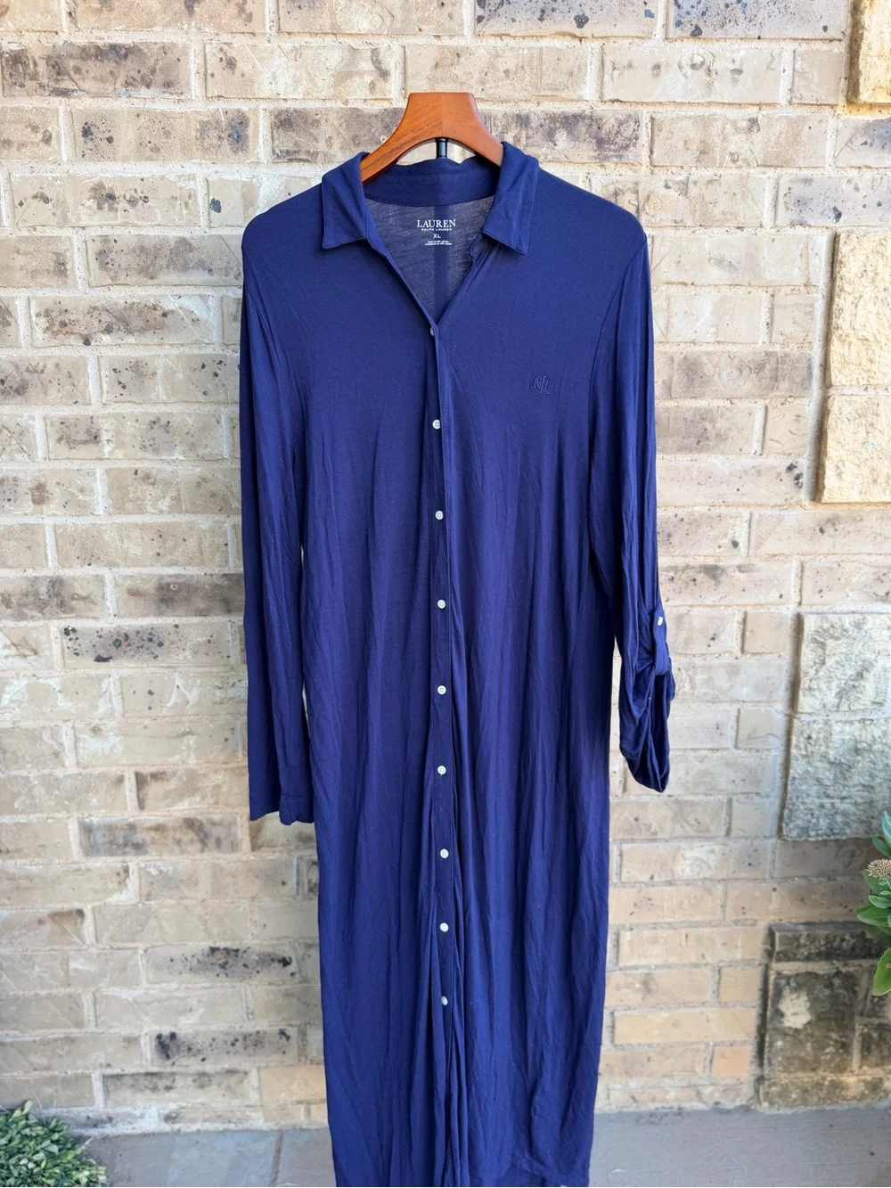 Ralph Lauren Women’s Long Button-Front Navy Sleep Shirt Dress Size XL